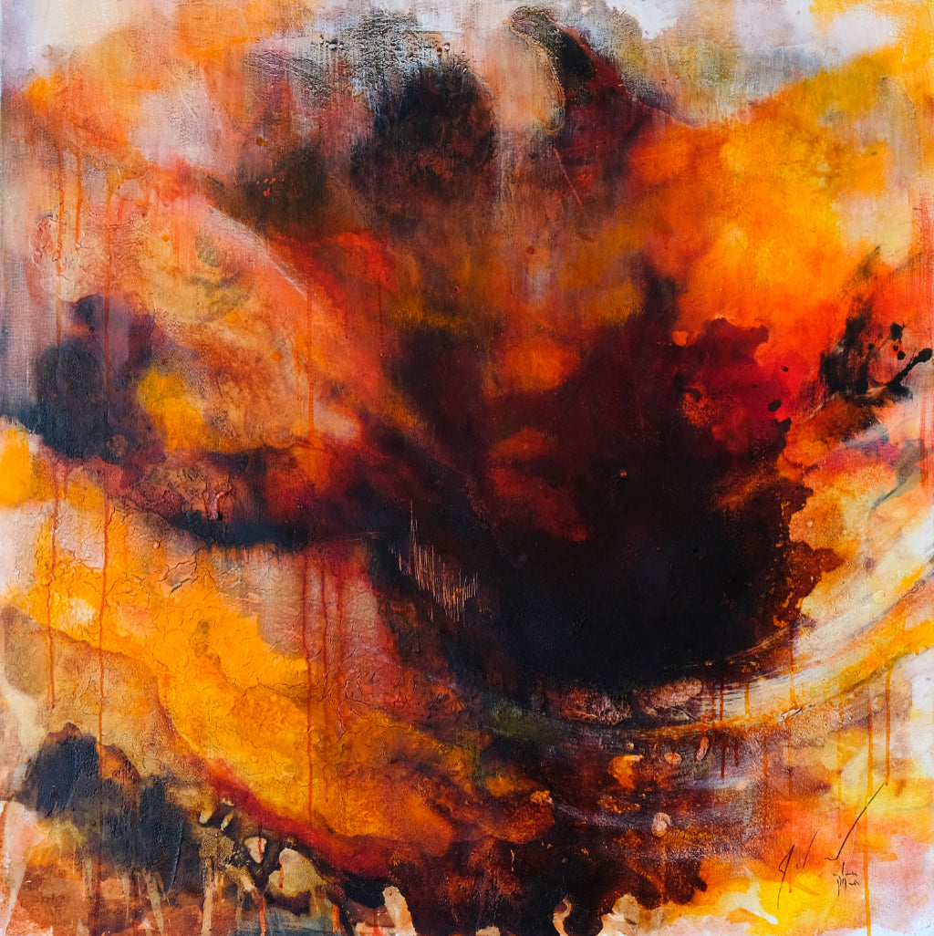 Peinture abstraite. Technique mixte sur toile.