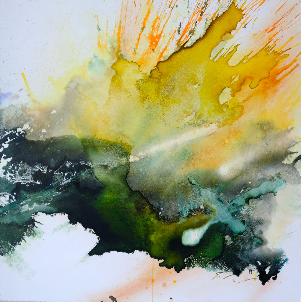 Peinture abstraite. Technique mixte sur toile.