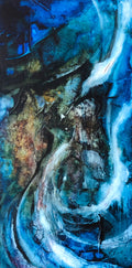 Œuvre unique 50 × 100 cm : « Naufrage» – encre, acrylique, pastel sur lin. Châssis clef, vernis UV, bords peints. Prêt à accrocher. Certificat signé, livraison 48 h France.